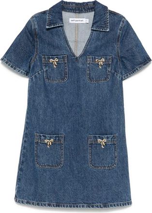 Self Portrait Denim Crystal Bow Mini Dress