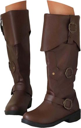 Generic Womens Pirate Medieval Renaissance Mid Calf Boots,Mid Calf Boots for Women Point Toe Fashion Casual Low Heel Pull On Gothic Ankle Booties Comfortable 