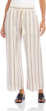Karen Kane Stripe Embroidered Cropped Drawstring Pants In Natural