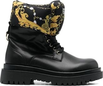 Versace Jeans Couture Zwarte Gouden Drew Booties - Dames - Veterlaarzen - Veelkleurig - 38 EU - Nylon - Schoenen