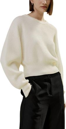 LilySilk Round Neck Drop-Shoulder Merino Wool Sweater in White at Nordstrom, Size Medium