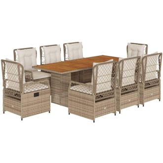 vidaXL Set Comedor De Jard&iacute;n 9 Pzas Con Cojines Rat&aacute;n Sint&eacute;tico Beige Vidaxl