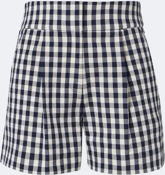 Veronica Beard Haina gingham pleated cotton shorts