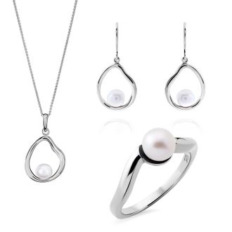 Orphelia Baptiste WoMens 925 Sterling Silver Set: Necklace + Earrings + Ring - SET-7507 - Size O 1/2