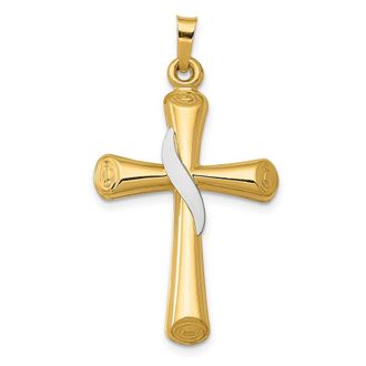 Diamond2Deal 14k Two-tone Gold Hollow Cross Drape Pendant