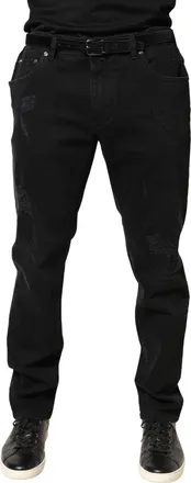 Dolce & Gabbana Mens Black Tattered Skinny Cotton Denim Jeans Blue Elastane Clothing