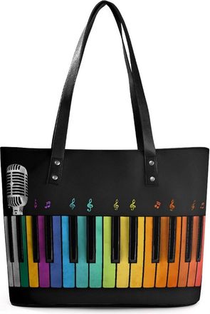 Generic Music Note Microphone Print Tote Bags for Women Cute Shoulder Purses Handbags