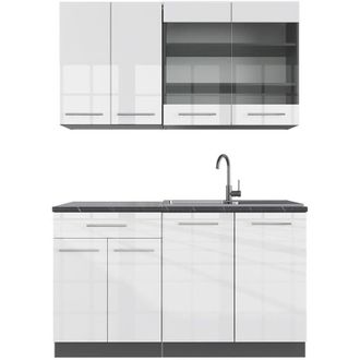 Vicco Cucina completa Fame-Line, Bianco lucido/antracite, 140 cm, PL Antracite, Vicco