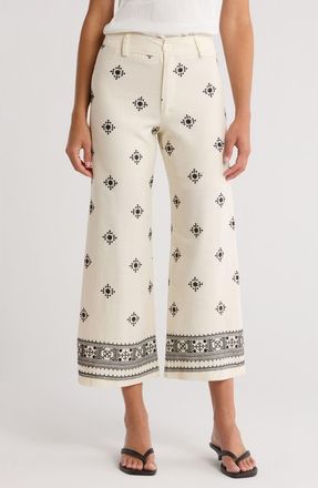 T Tahari Embroidered Border Pants in Ivory/Black at Nordstrom Rack, Size 10