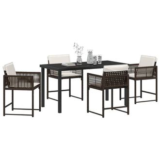 Berkfield Home Soft 5 Piece Garden Dining Set with Cushions Brown Poly Rattan