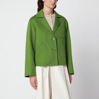 Max Mara Giacca corta verde in panno di misto lana