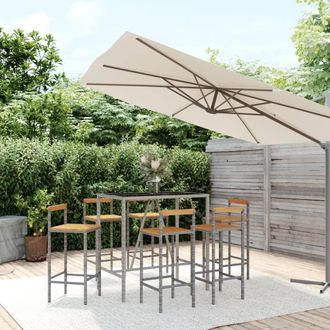 vidaXL Mesa Bar Y Taburetes Jard&iacute;n 7 Pzas Madera Acacia Rat&aacute;n Pe Gris Vidaxl