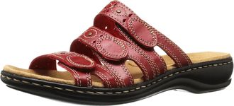 Clarks Womens Leisa Cacti Slide Sandal, Red Leather, 8.5 W US