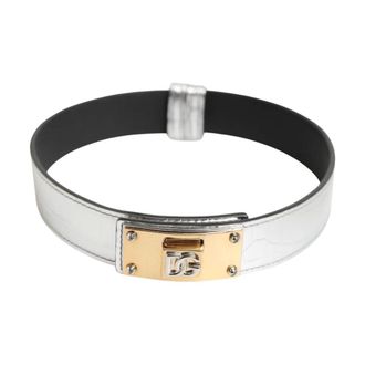 Dolce & Gabbana Belts, male, Gray, Size: ONE SIZE Textured Leather Gold Tone Metal Neckband