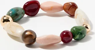 Simons Womens Mixed bead and stone elastic bracelet