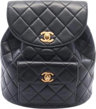 Chanel Pre-owned Matelasse Turn Lock Chain Backpack - Dames - Vintage Rugzakken - Zwart - ONE Size - Leer - Vintage
