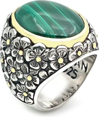 Jalan Jalan 925 Sterling Zilver Malachiet Ring - unisex - Ringen - Veelkleurig - 56 MM - Accessoires