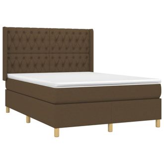 vidaXL Vidaxl - Cama Box Spring Colch&oacute;n Luces Led Tela Marr&oacute;n Oscuro 140x200cm