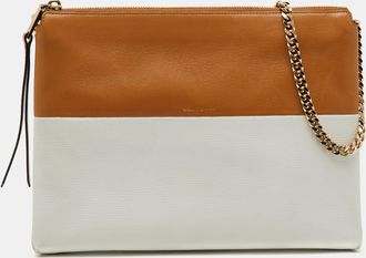Coach Tan/white Leather Chain Shoulder Bag