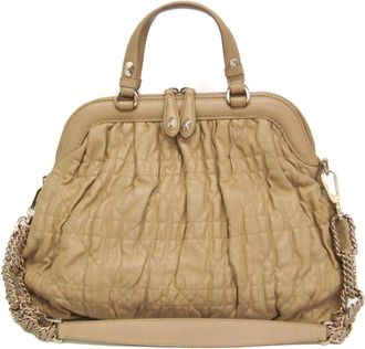Dior Lady Cannage Matelass&eacute; Beige Leather Handbag (Pre-Owned)