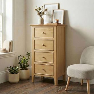 Furniturebox Belle Oak Wood Tallboy Chest of Drawers in Light Brown