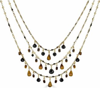 Rachel Reinhardt Jewelry Womens Tigers Eye And Black Spinel Bib Necklace In Gold