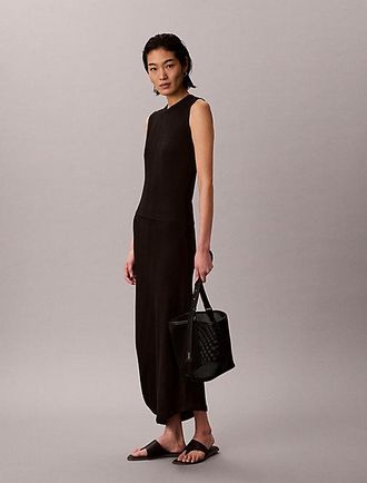 Calvin Klein Ribbed Cotton Asymmetric Midi Dress