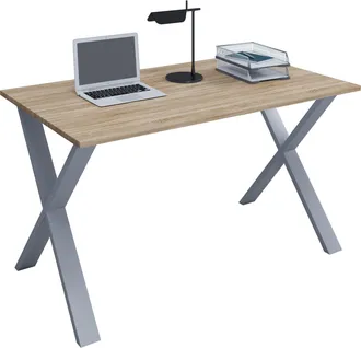 ebuy24 Vcm Wood Desk Al. 76 X An. 110 X P. 50 Cm Mesa De Ordenador Lisa Pies De Metal De Alta Calidad Mesa De Trabajo Muebles De Oficina - Lona U (plata / Ro