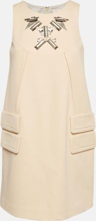 Paule Ka Cream Metal Embellished Stretch Crepe Mini Shift Dress