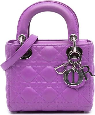 Dior Borsa a tracolla Lady Dior mini in pelle di agnello con motivo Cannage 2014 - Viola