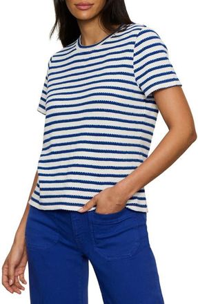 Sanctuary Perfect Texture Stripe Tee in Riviera Stripe Blue at Nordstrom, Size Xx-Large