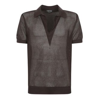 Tom Ford Polo Shirts, male, Brown, Size: 2XL Cotton Silk Mesh Polo