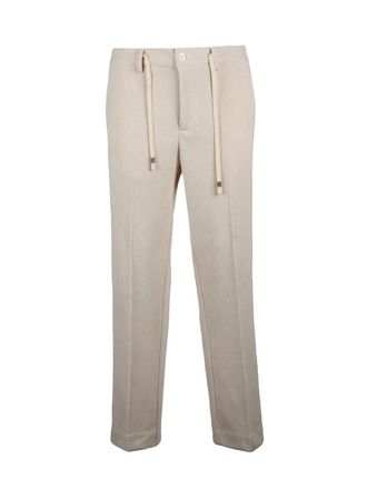 Daniele Alessandrini Tailored White Trousers with Ribbed Texture and Drawstring Details