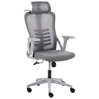 Beliani Silla De Oficina Giratoria Ergon&oacute;mica De Malla Ruedas De Pl&aacute;stico Reclinable Regulaci&oacute;n Altura Reposabrazos Reposacabezas Ajustable Gris Ergonox