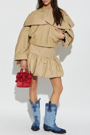 Ganni Short Skirt With Ruching, Womens, Beige