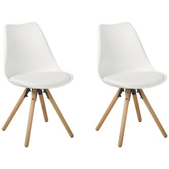 Beliani Conjunto De 2 Sillas De Comedor De Piel Sint&eacute;tica Blanca Con Patas De Madera Elegantes Dakota