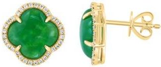 Effy Diamond Halo Jade Clover Stud Earrings in Green at Nordstrom Rack
