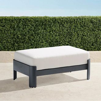 Frontgate Azores Ottoman with Cushions in Matte Black Aluminum - Sailcloth Indigo - Frontgate