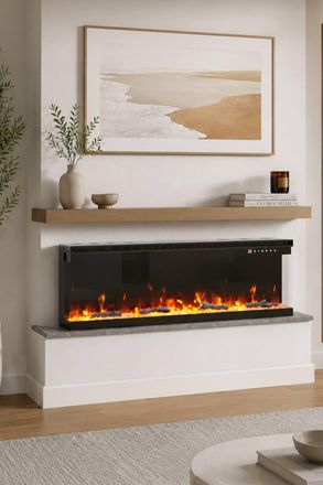 Living and Home 70 Inch 3-Sided Electric Fireplace with Remote Control, 12 Flame Colours in Black