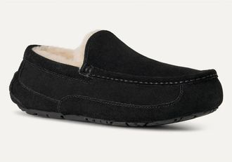 UGG Ascot 1101110W-BLK Slippers Mens Black Suede Wool Lined Moccasin GUG311