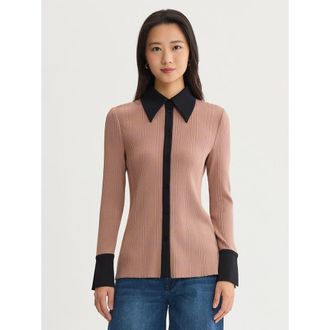 Misook Lightweight Mixed Media Soft Knit Shirt in Charmeuse/black at Nordstrom, Size Xx-Large