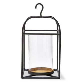 Tag Hanging Metal Glass Lantern Pillar Candle Holder Large in Black at Nordstrom
