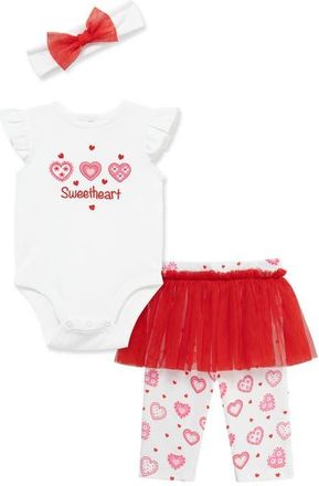 Little Me Sweetheart Embroidered Bodysuit, Tutu Leggings & Headband Set at Nordstrom, Size 12M