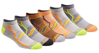 Saucony Mens RunDry Bolt Performance No-Show Socks, Available in M-XXL (6, 12, 18 Pairs), Orange (6 Pairs), Medium