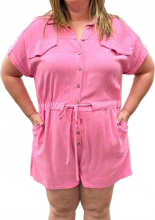 She + Sky Monique Linen Romper In Pink