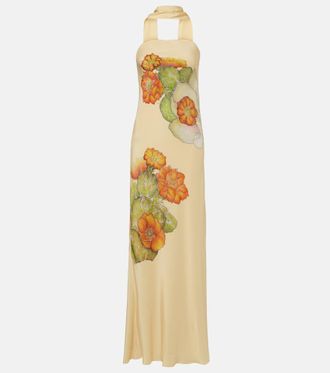 Rodarte Scarf-detail floral silk cr&ecirc;pe gown