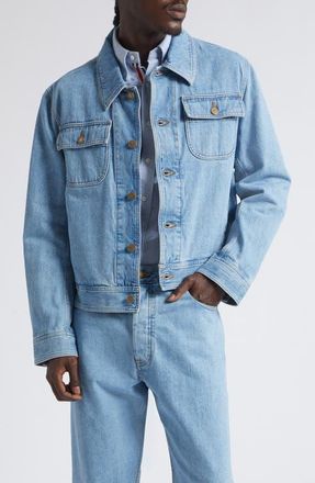 Thom Browne Selvedge Denim Backstrap Utility Jacket in Light Blue at Nordstrom, Size 1