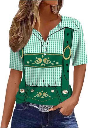 Generic Womens 4572 Sleeve Tops Summer Comfortable Oktoberfest Outfit Round Neck Tunic Tee T Shirt Blouse Causal Lightweight Oktoberfest Beer Print Breathable