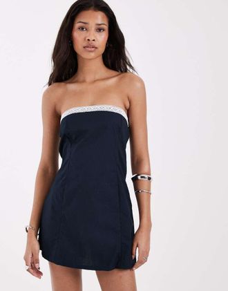 Motel Jeasamine - Vestito a fascia blu navy scuro con dettagli in pizzo