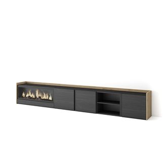 Skraut Home Skraut Home - Mueble Tv, Televisi&oacute;n, Muebles De Sal&oacute;n, Almacenaje, 315x35x50cm, Para Tv Hasta 80, Chimenea El&eacute;ctrica Xxl, Estilo Moderno, Negro Y Robl